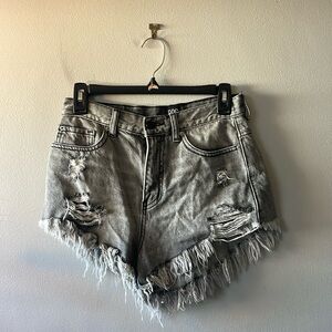 Distressed Gray Denim Shorts